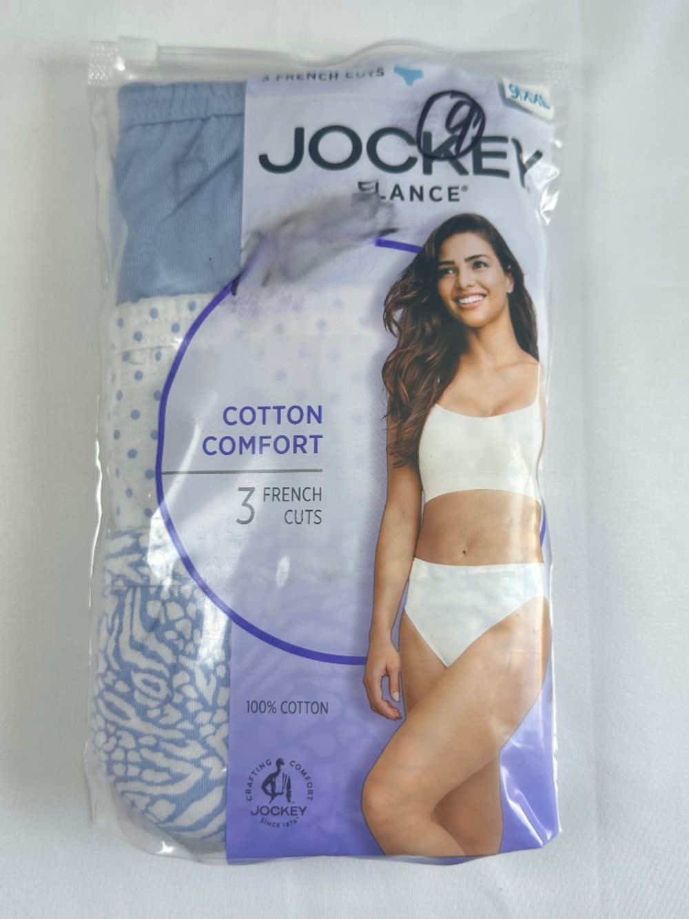Jockey Elance French Cut 3 Pair Blue and White Plus Size 9/XXL NWT Women's